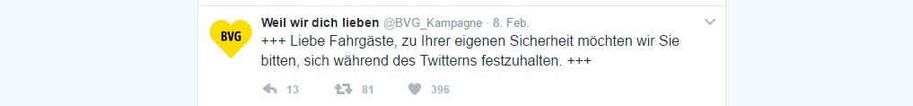 Die "Weil wir dich lieben"-Kampagne der BVG auf Twitter